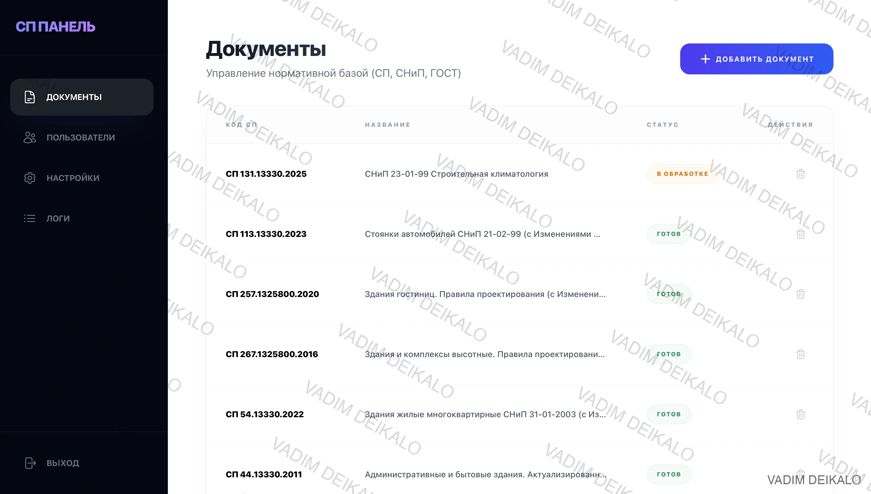 TechPlanner administration interface